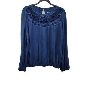 Soft Surroundings Women's L Teal Blue Long Sleeve Elastic Waist Pullover Knit To